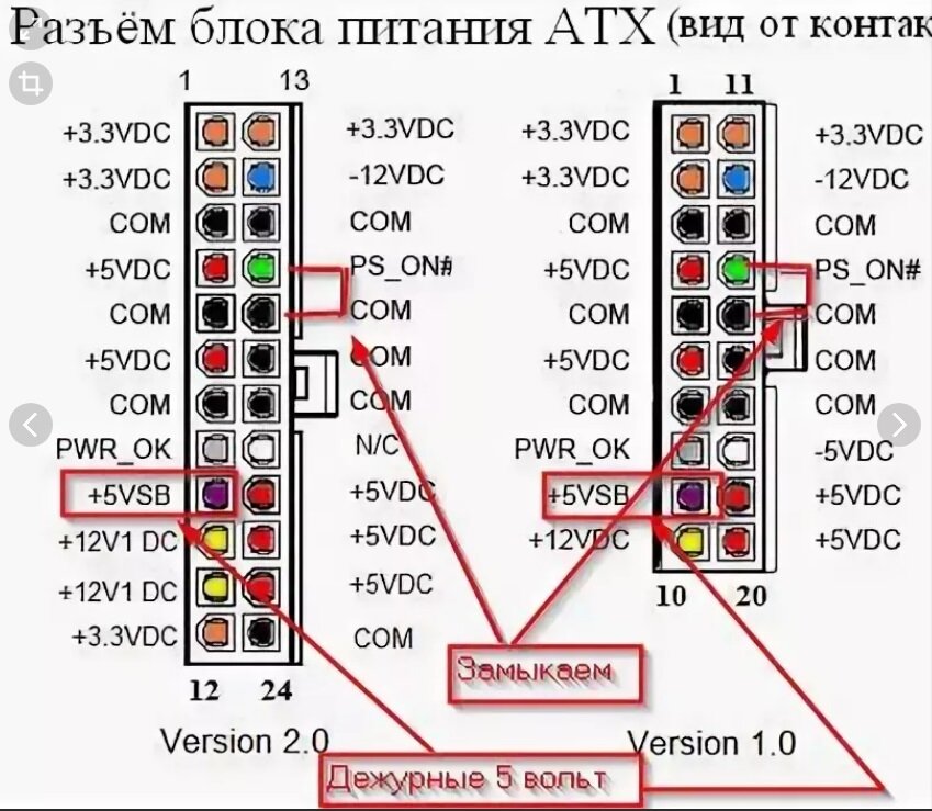 Блок питания компьютера схема включения питания