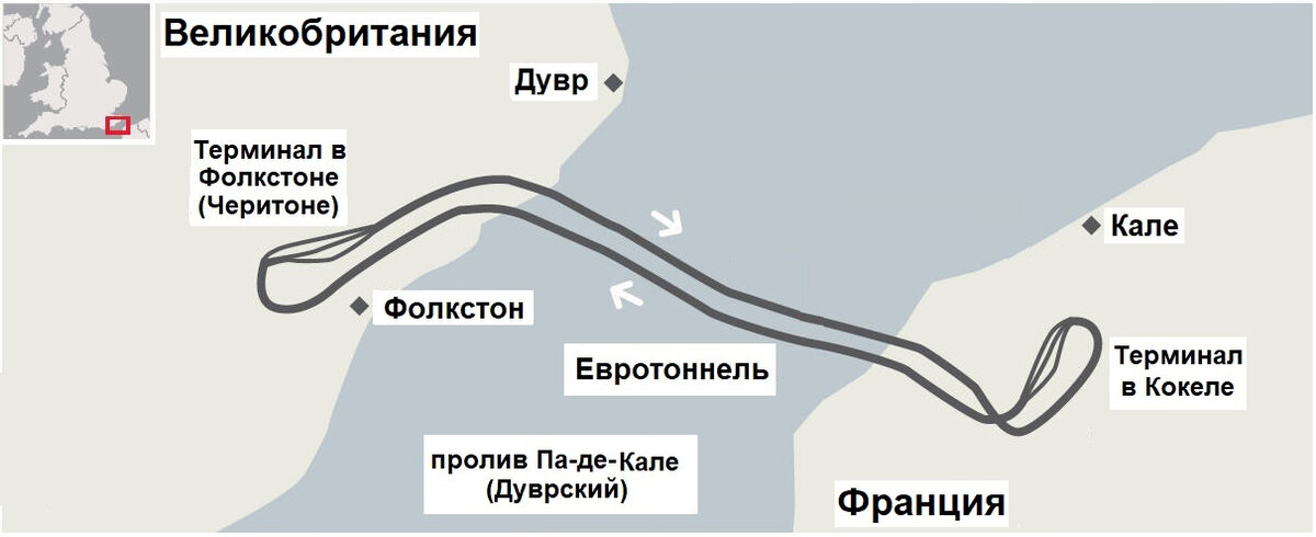 Рис. 1. Трасса Евротоннеля на карте-схеме
