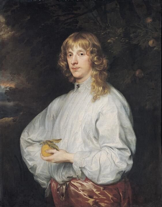 Джеймс Стюарт, герцог Ричмонд, портрет кисти Антониса Ван Дейка, 1633-34, из коллекции Лувра. В ту эпоху входят в моду портреты в неглиже, и аристократ мог позволить себе предстать на портрете в таком виде. В обществе - никогда!