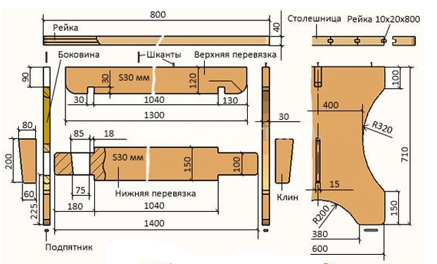 Чертежи стола из дерева для бани