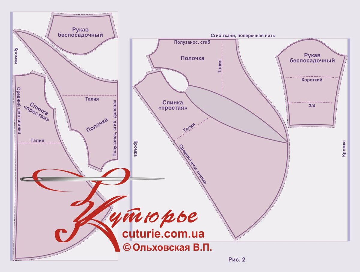 Средний шов при шитье туники и раскладка лекал