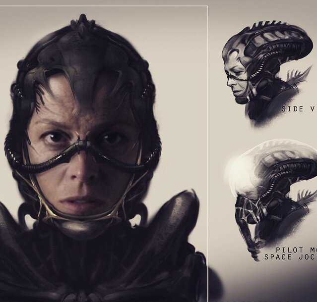Концепт-арт для несостоявшегося фильма Чужой 5. Эллен Рипли в костюме для управления Ксеноморфами. Фото взято из яндекс картинок