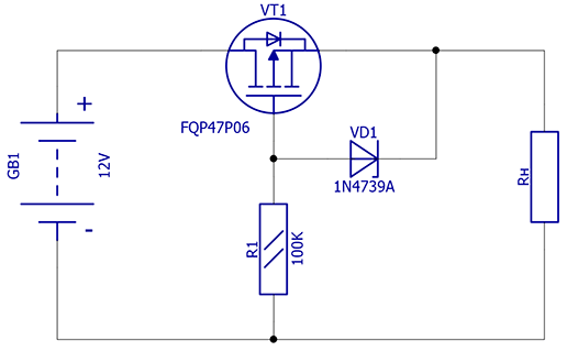 Схема защиты по току на полевом транзисторе