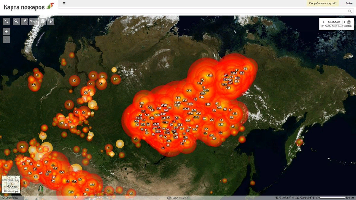 Карта пожара в сибири