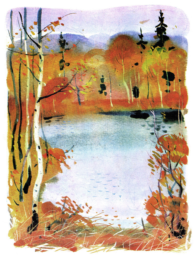 Озеро около берегов было засыпано ворохами желтых. Краски осени Паустовский. Паустовский Золотая осень.
