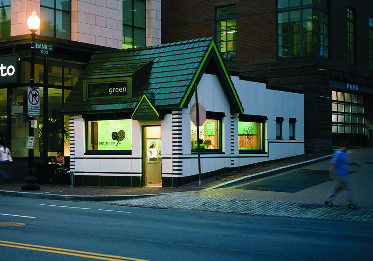 Sweetgreen. Фасад ресторана. Интересные фасады магазинов. Салатный фасад магазина. Local banks green