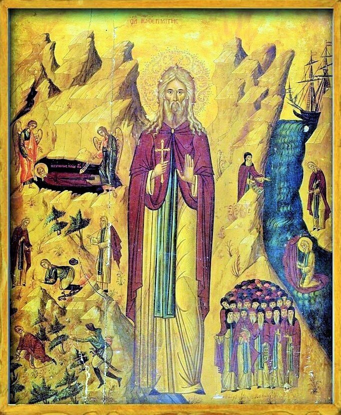 Преподобный Иоанн египетский Икона. Греция. XVII век. Монастырь Иоанна Богослова (Патмос)