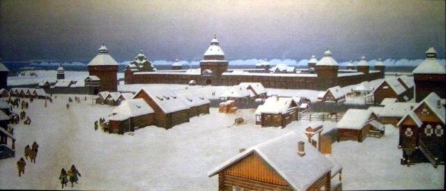 Якутск в начале 18 века. Картина Попова И.В. Якутский художественный музей