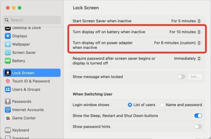    В macOS Ventura все настройки спящего режима размещены в одном месте