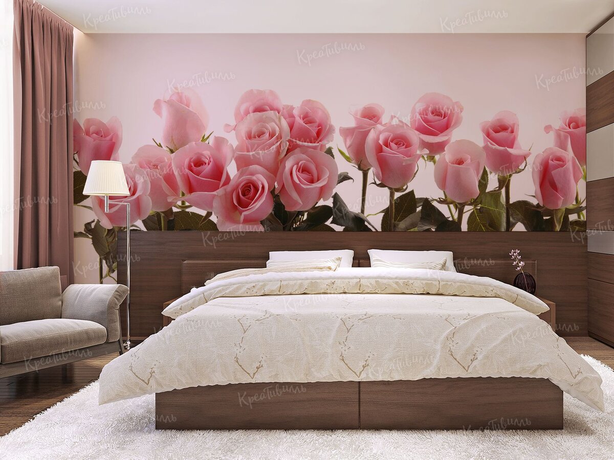 Обои с розами в спальне