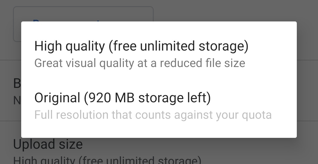 Настройка в Google Photos, которая определяет, в каком качестве будут загружаться фотографии 