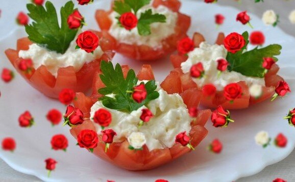 День влюбленных  💕  Закуска из томатов, печени и крем-пасты из морепродуктов