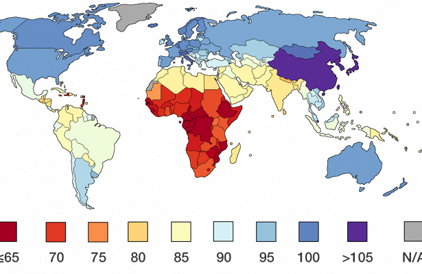 Уровень IQ по странам мира согласно исследованию британского психолога Ричарда Линна и финского политолога Тату Ванханена 