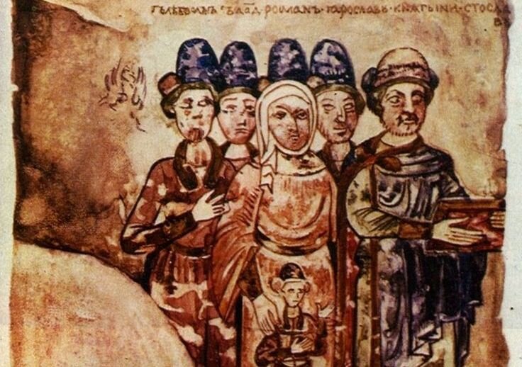 Фрагмент изображения семьи Святослава Ярославича из Изборника Святослава - 1073 года. (Изображение взято из открытых источников)