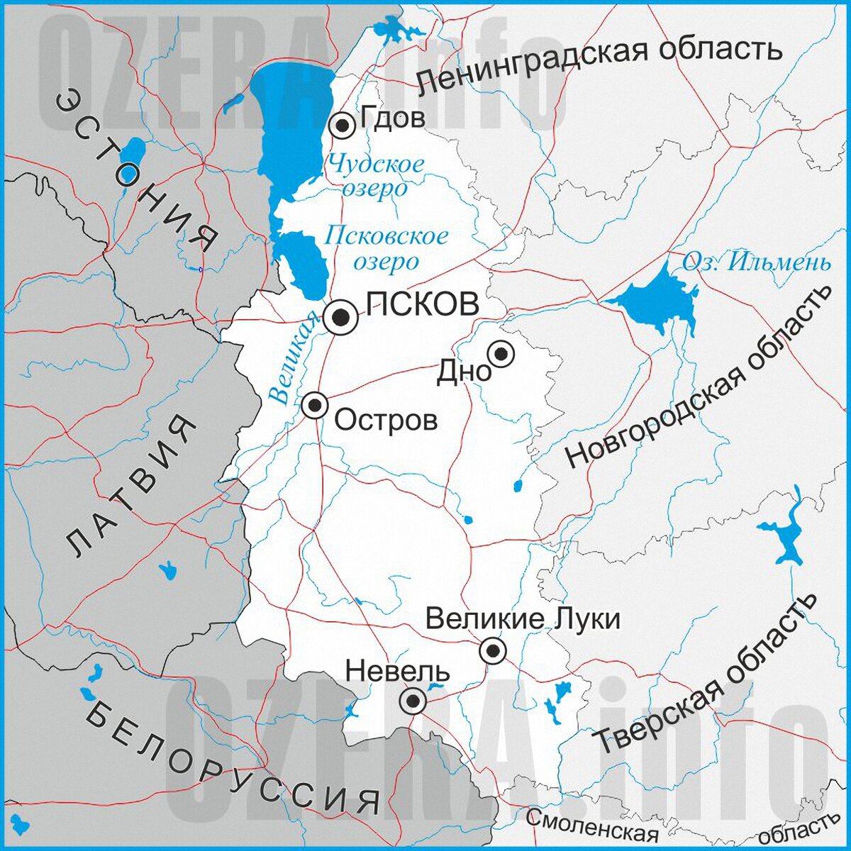 С какими странами граничит псковская область карта