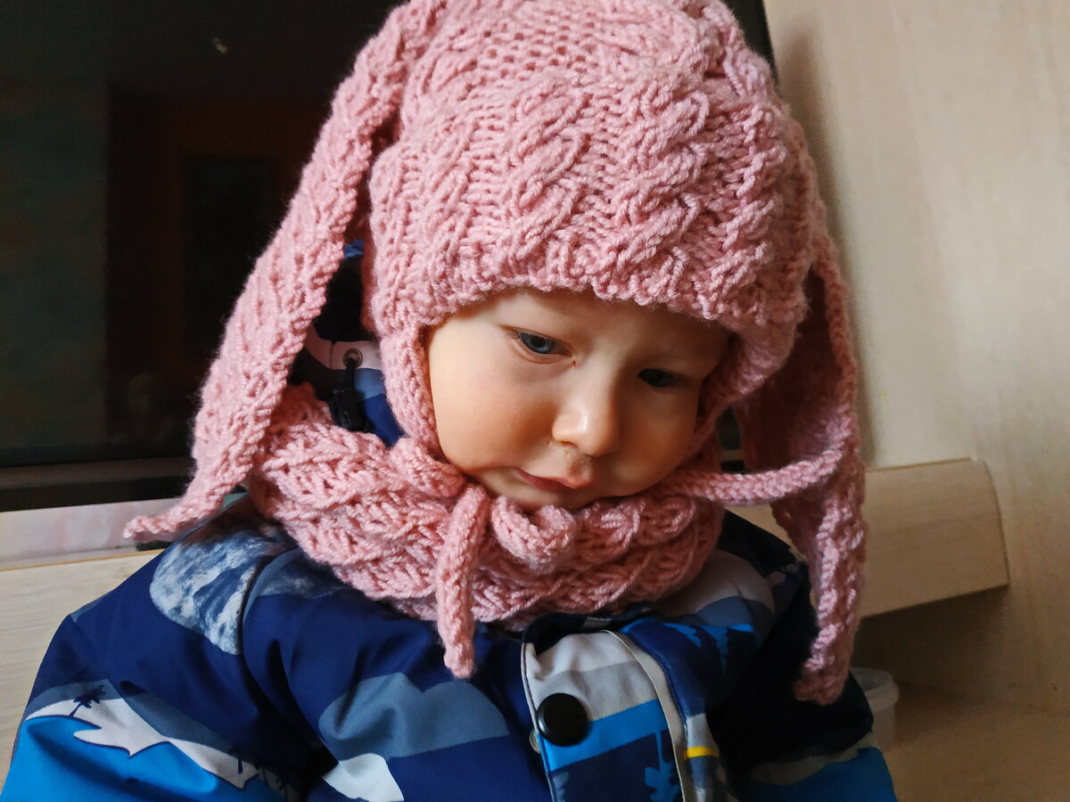 Детская шапка с ушками.Как связать шапочку(шапку)для ребенка(малыша).Шапка спицами-схема. baby hat