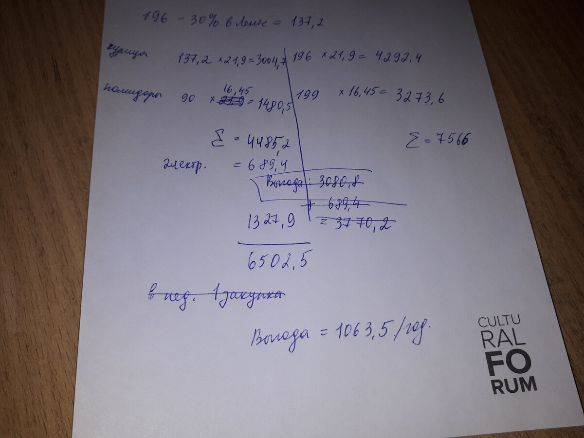 Черновик с подсчетами