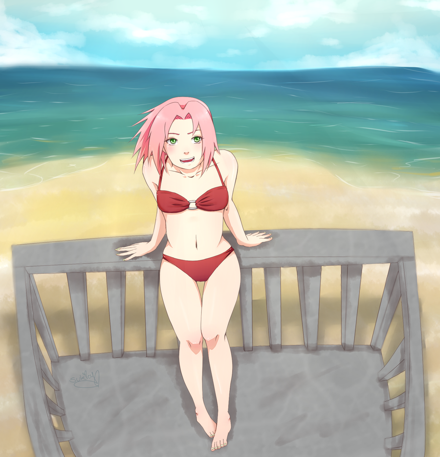 Девушка в купальнике арт. Сакура Харуно в купальнике. Sakura Haruno в купальнике. Скаура Харуне нижнее бельё. Сакура Харуно 18.