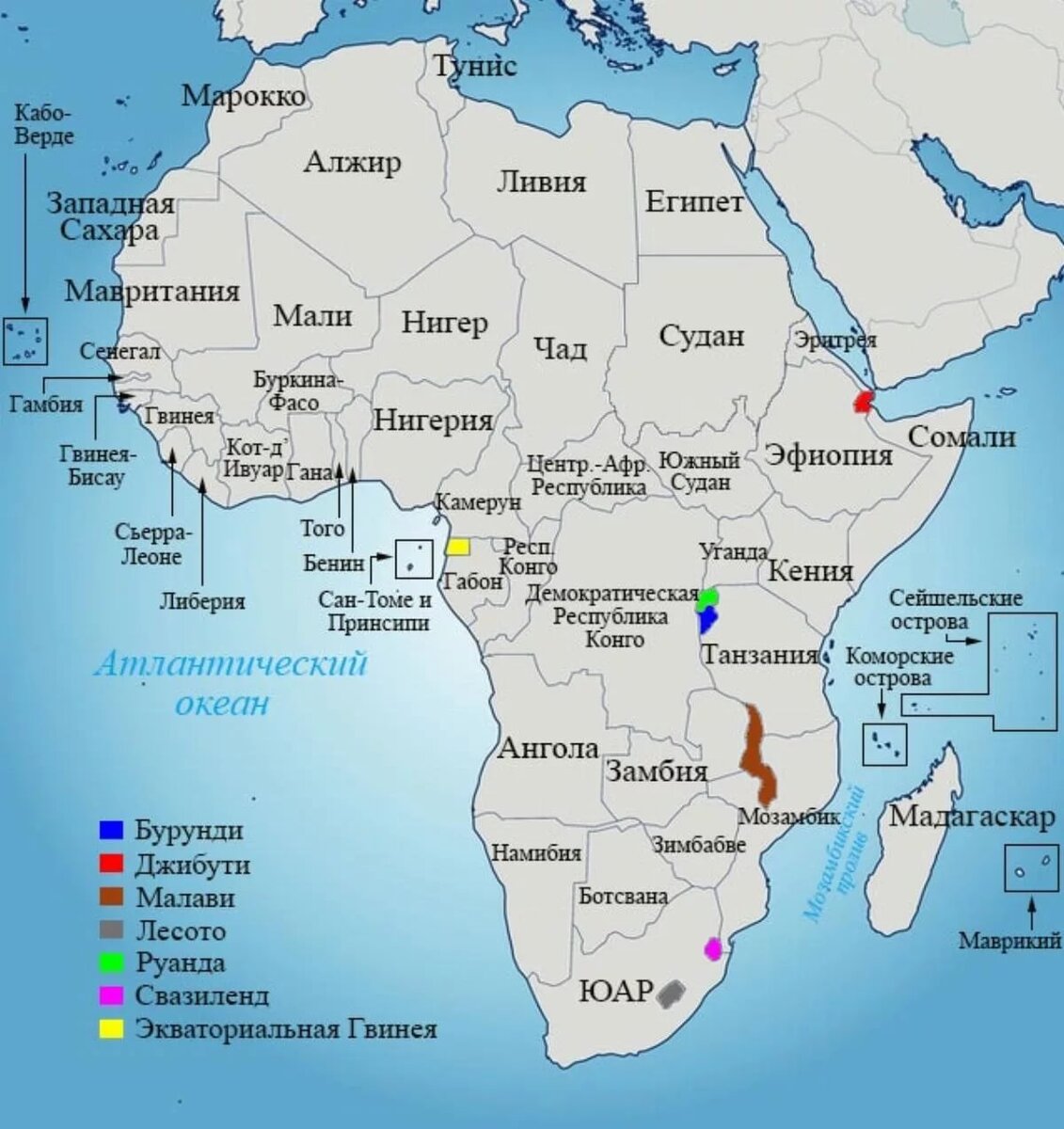 Карта африки со странами крупно на русском в хорошем качестве с увеличением смотреть с границами