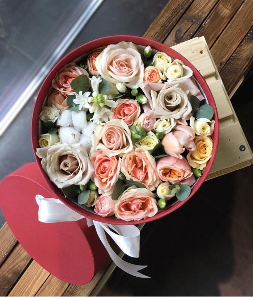 Варианты оформления цветов в коробке