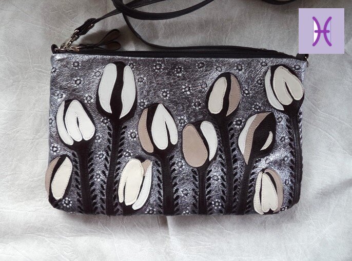 сумка белые тюльпаны - натуральная кожа