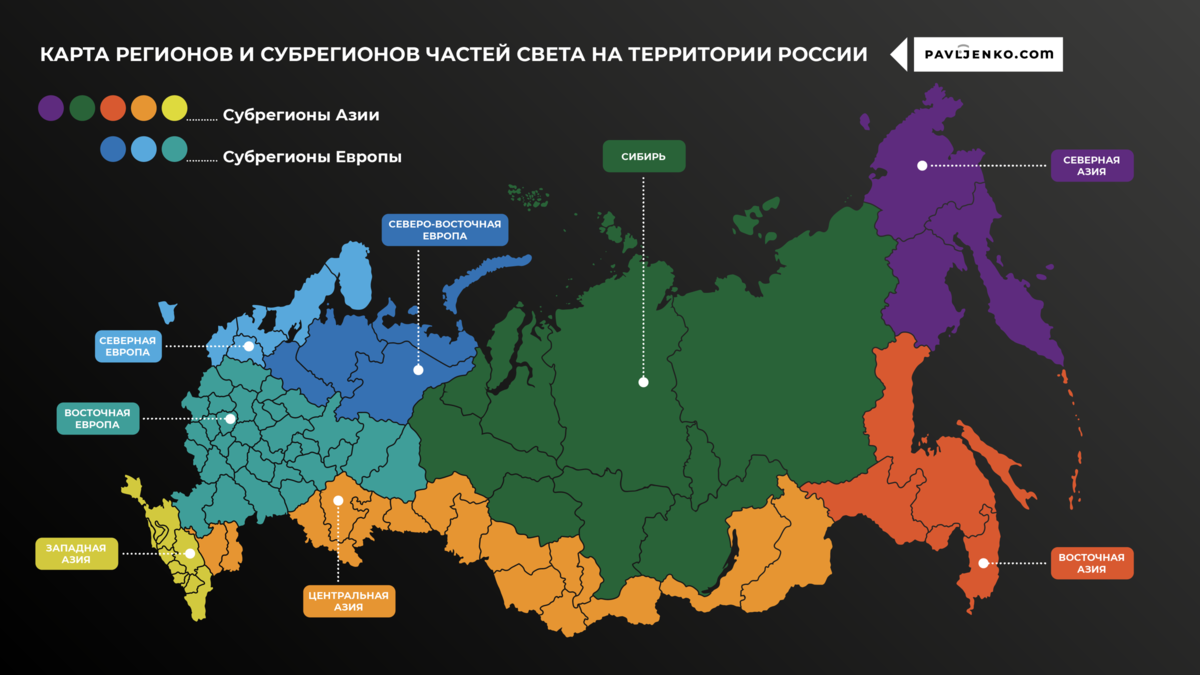 Карта россии с сторонами света