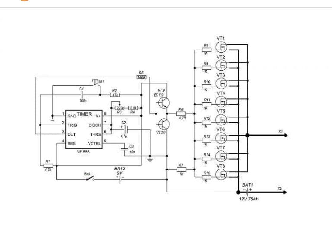 Схема управления споттером на ne555