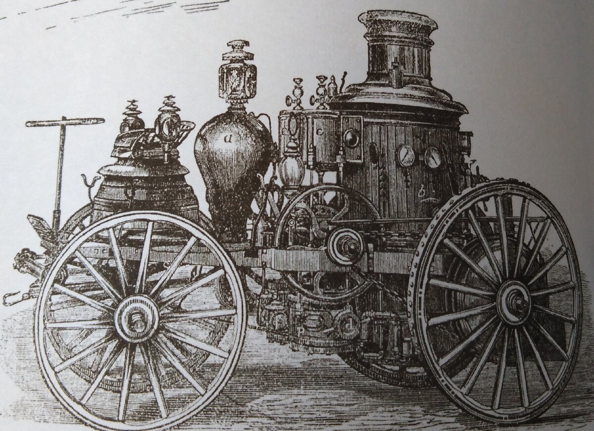 Управляемая повозка с паровым двигателем. Рисунок 1886 года