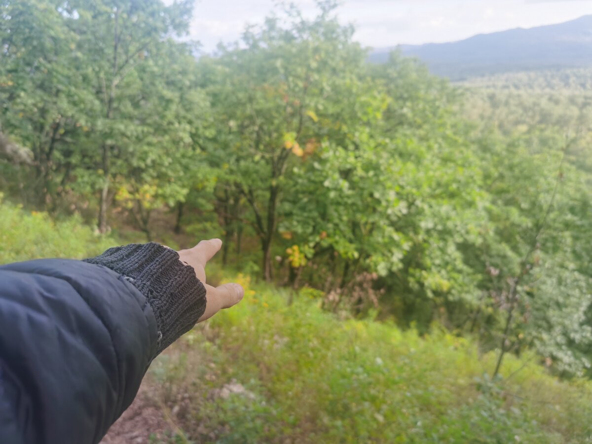 Там внизу мы оставили машину, и дальше пешком. 10 минут до сопки, 5 минут по довольно крутому и скользкому склону (аккуратно!) и еще 5 минут по нормальной тропинке до вершины.