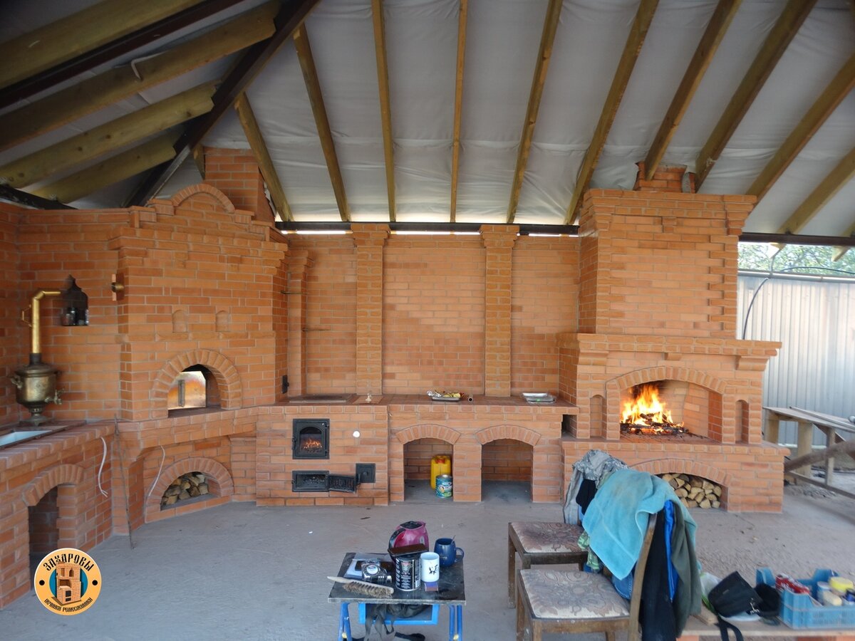 Русская угловая печь_плита под казан+ камин!