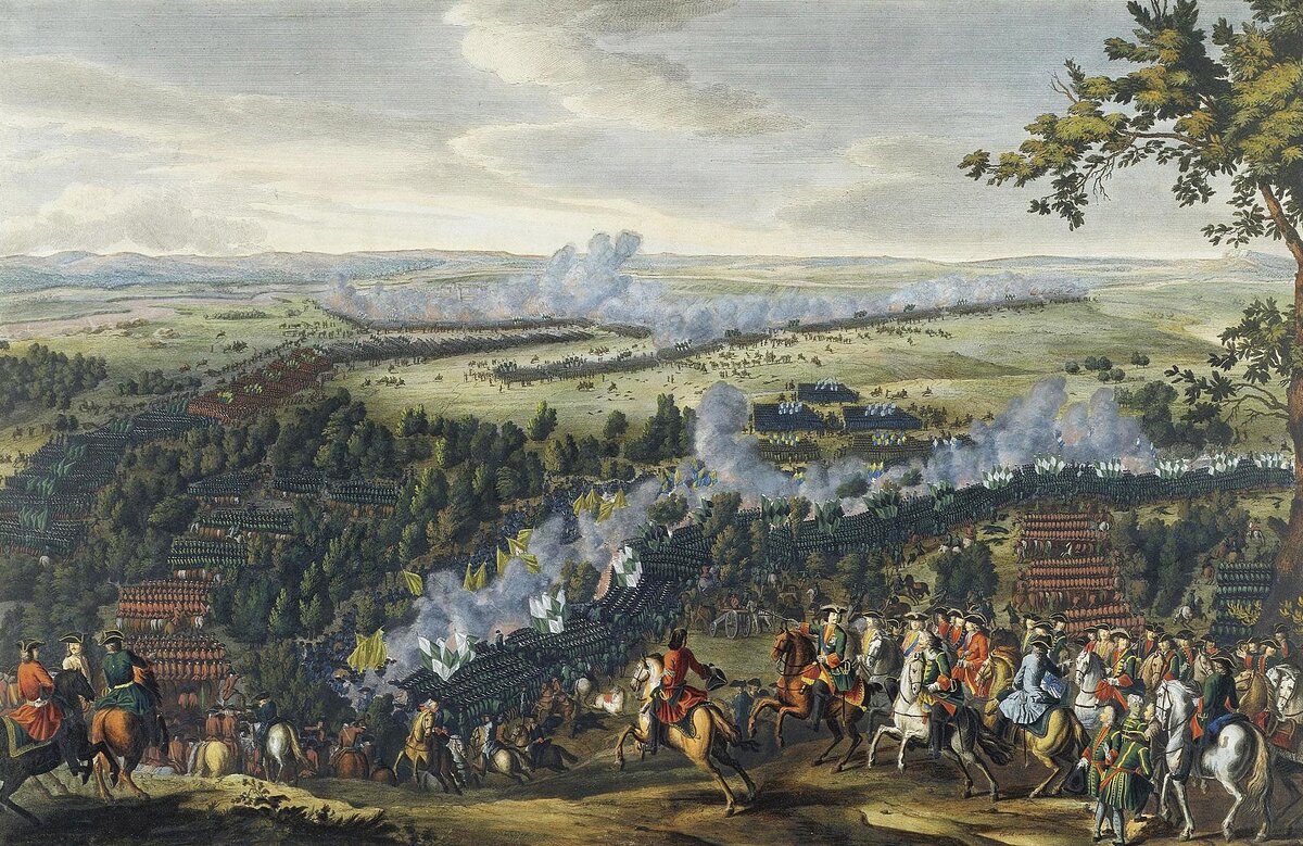 Картина «Сражение при деревне Лесной 28 сентября 1708 г».  Художник Николас Лармессен. Фоторепродукция из открытых источников.