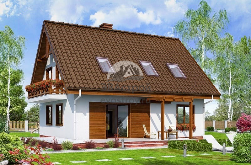 Проект дома 138.1 м2 из керамоблоков с мансардой, балконом и террасой - SK-101