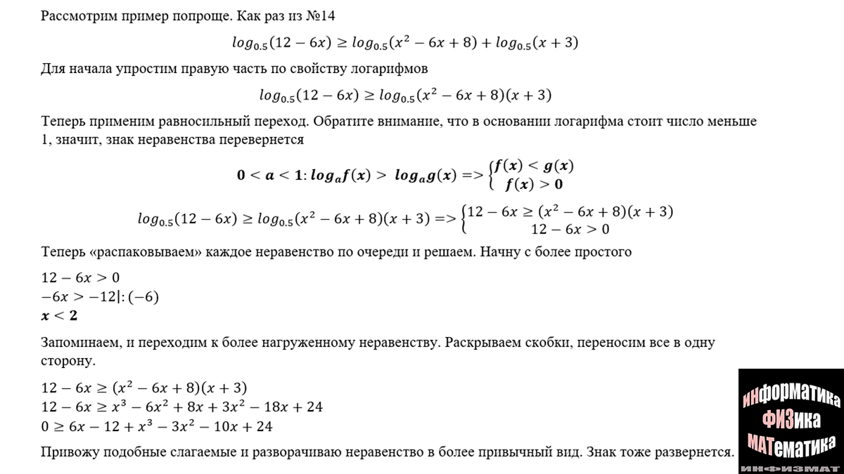 Логарифмические неравенства в №14 ЕГЭ математика профильный уровень. Метод  декомпозиции (рационализации). Рассмотрим на примерах. | In ФИЗМАТ | Дзен