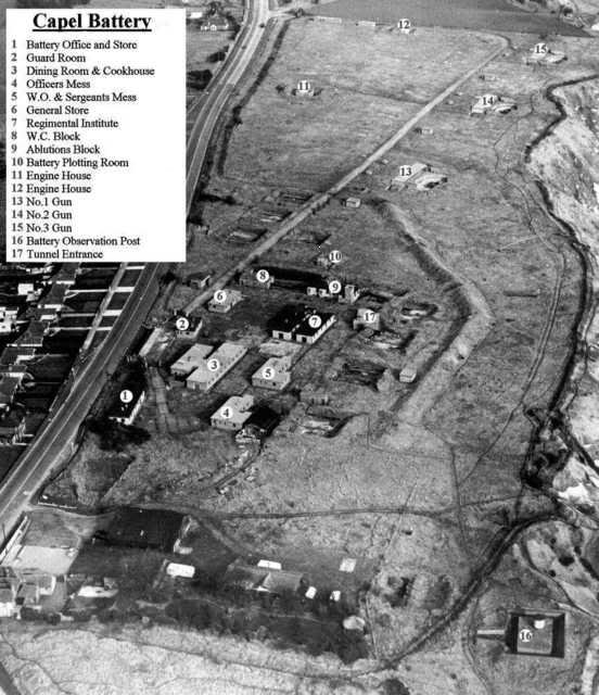 Вот так батарея выглядела в 50-е годы на фотографии с воздуха. Источник этой фотографии и других, использованных мной исторических фотографий батареи - сайт Kent History Forum 