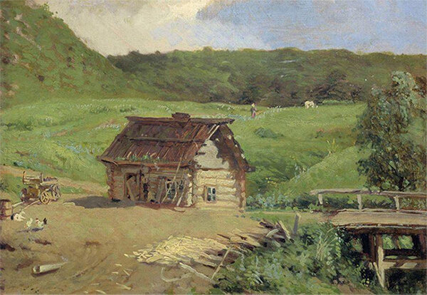 Михайл Нестеров, «Пейзаж с избой и мостиком», начало 1880х