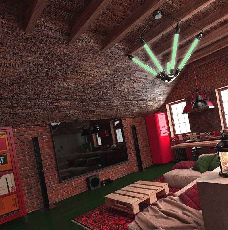 Грамотное сочетание кирпича и дерева в помещении