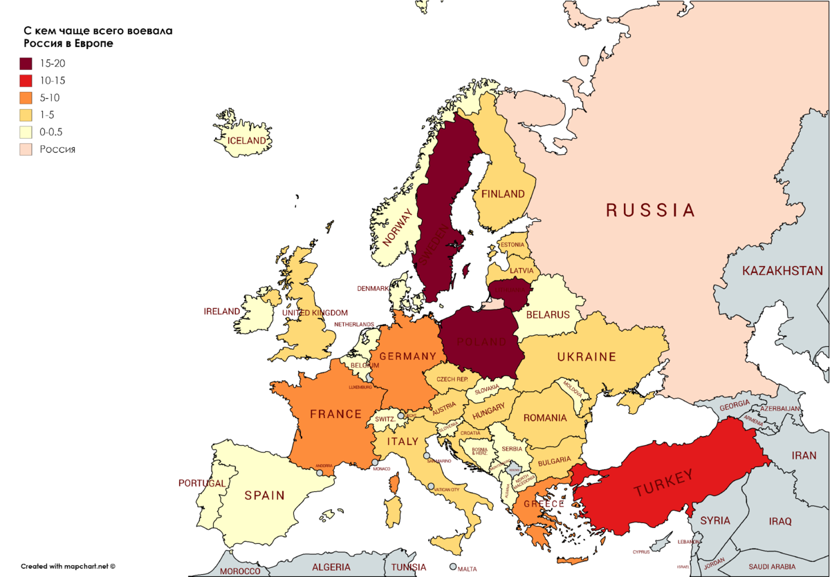 На карте рассматриваются только страны Европы.