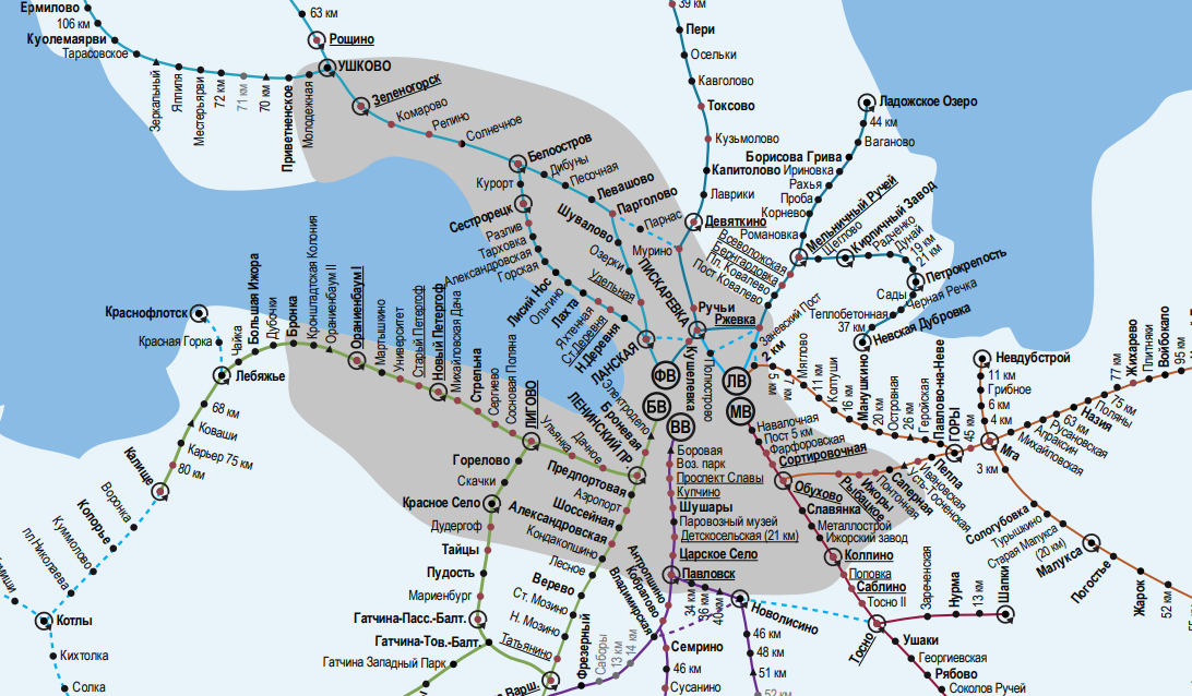 Расписание электричек с ладожского вокзала санкт петербург. Схема электричек Ладожский вокзал. Схема Санкт-Петербургского узла железной дороги.