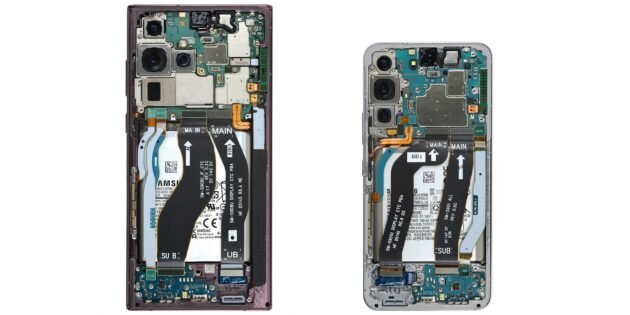 Samsung Galaxy S22 (справа) и S22 Ultra. Изображение: iFixit📷
