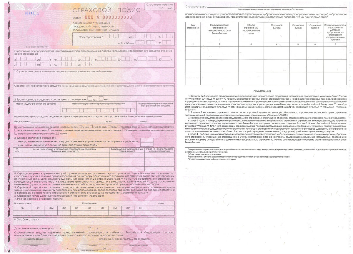 Страховой полис образец заполненный