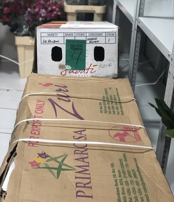 Цветы перевозят в коробках 