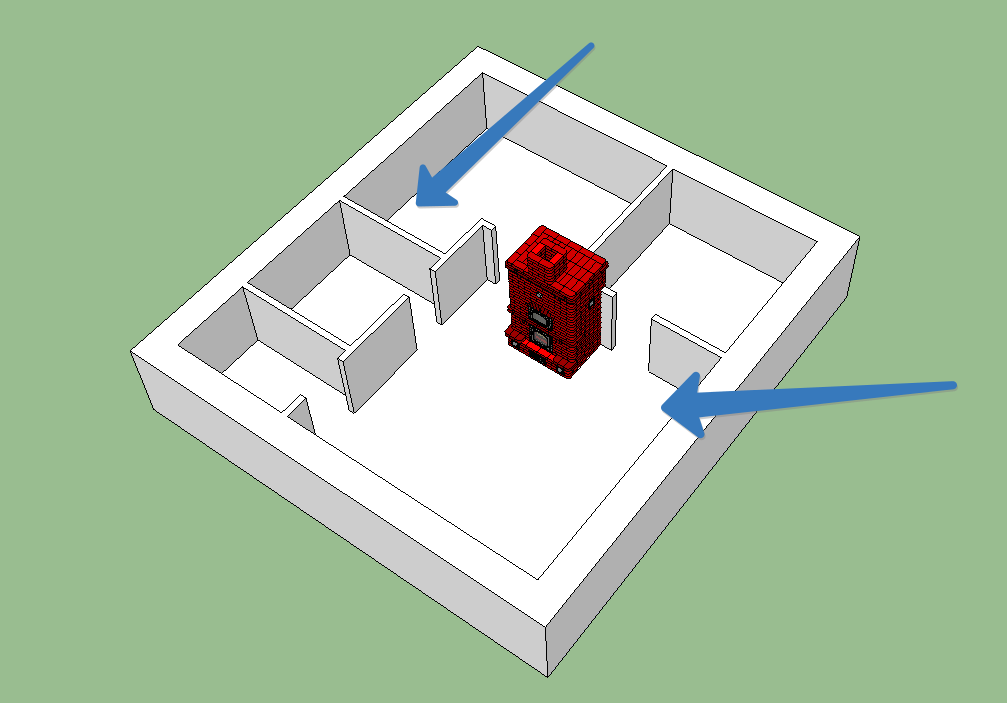 План комнаты с печкой посередине