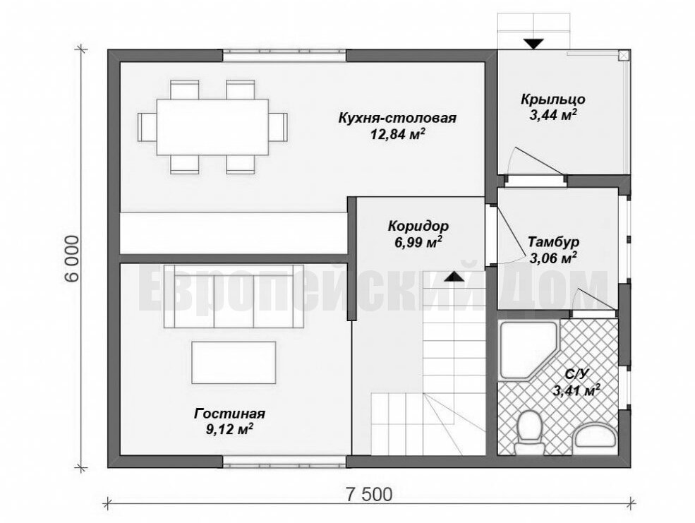 Выгодный вариант дачного дома 7,0х7,5 м с трехфронтонной крышей