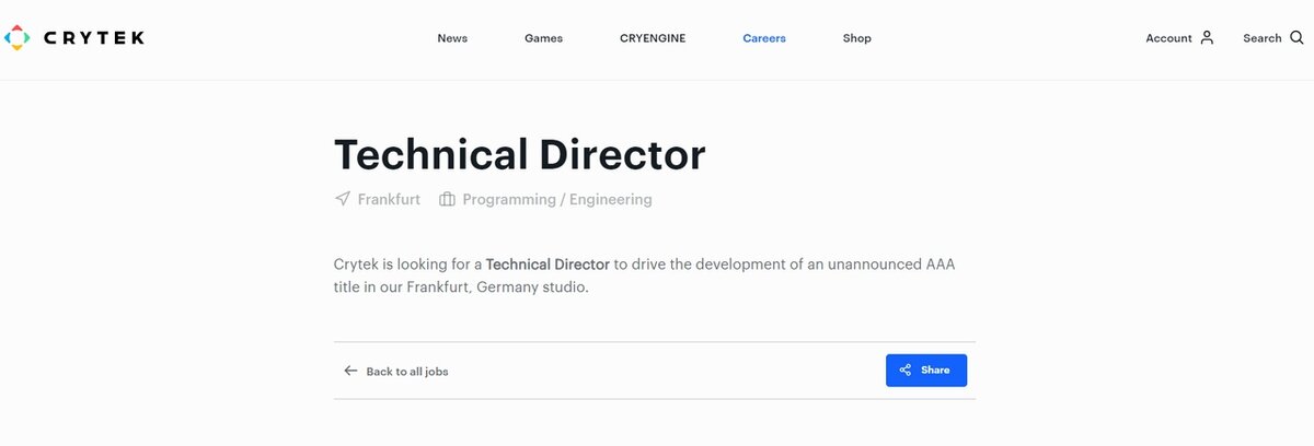 Вакансия на сайте Crytek