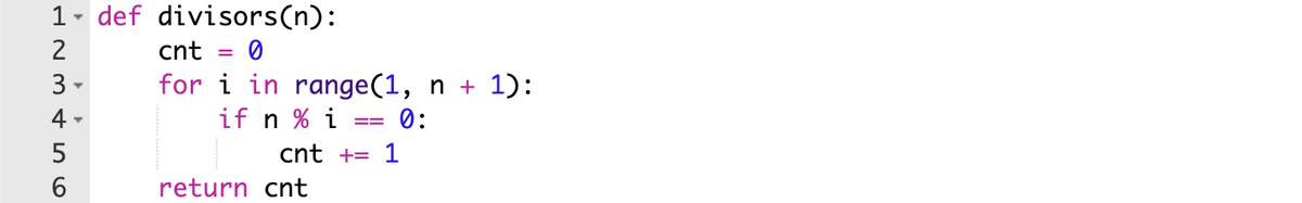 Функция вычисления количества делителей числа n