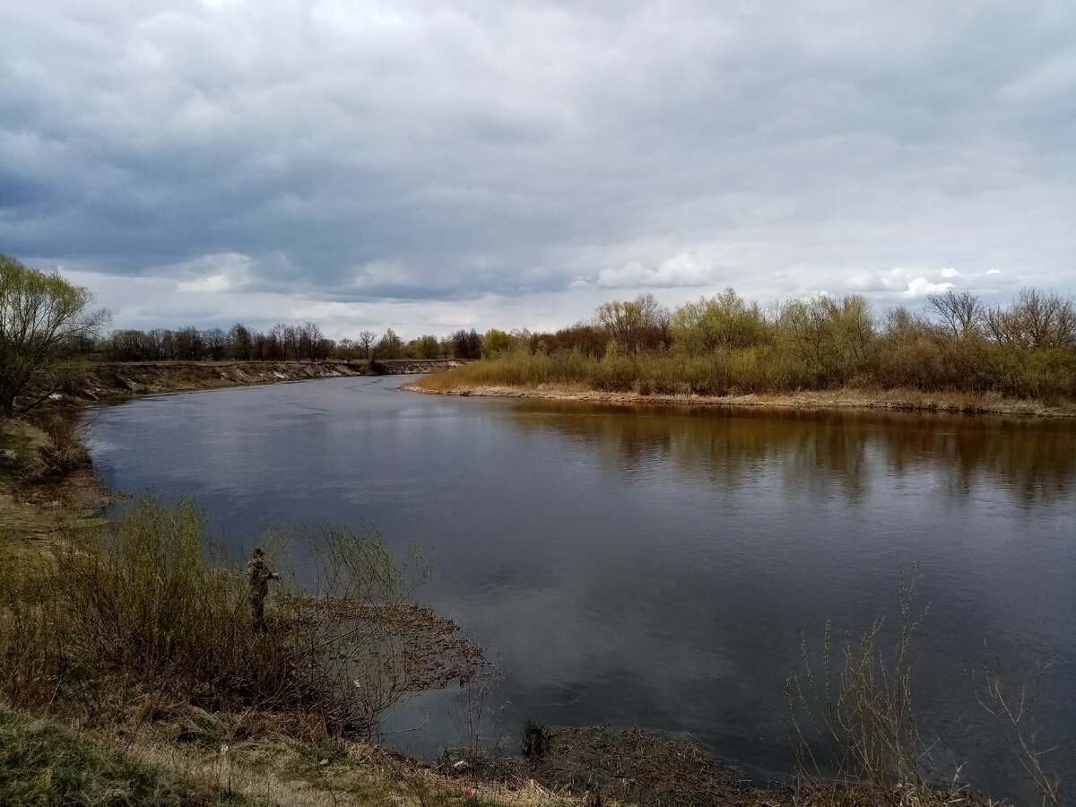 Рыбак ловит рыбку на реке Ипуть