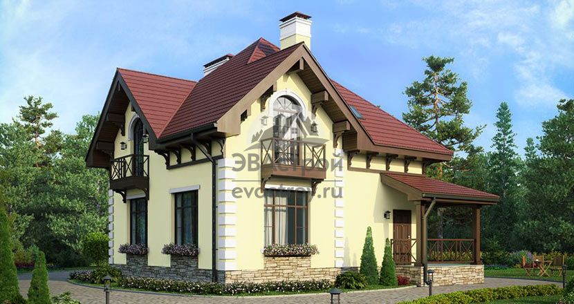 Проект дома 110 м2 с мансардой и крыльцом - 80-75