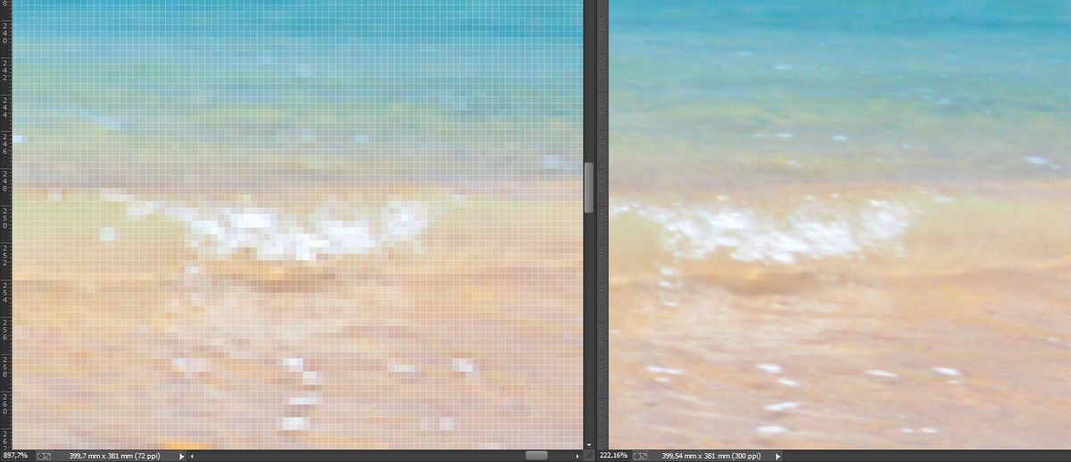Иллюстрация 2. Сравнение фрагмента с 72 и 300 dpi