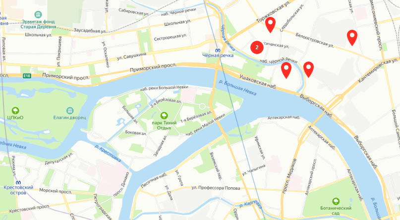 Флажками отмечены жилые комплексы бизнес-класса.