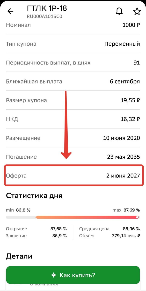 Дата оферты в приложении СберИнвестор